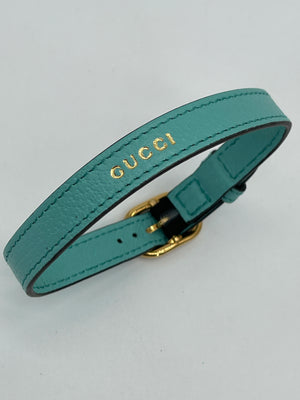 Preloved Gucci Teal Leather Pet Collar 072324 H