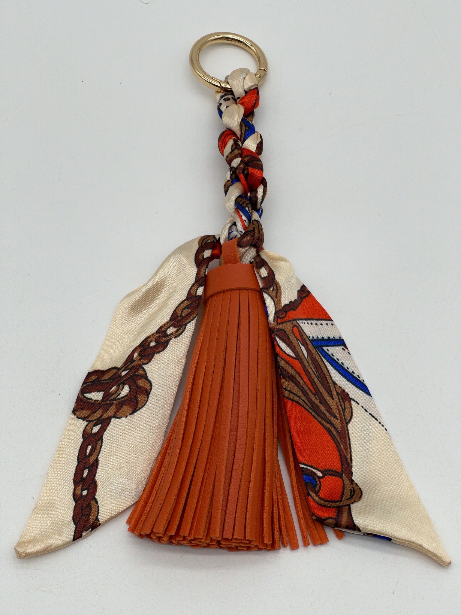 NEW Twilly Silk & Leather Tassel Keychain 9" 080724