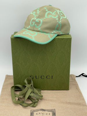 Preloved Gucci Jumbo GG baseball Hat in Beige/ Mint Green Canvas. Size Large, 58Cm. 735011601491 120224 P