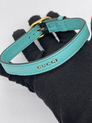 Preloved Gucci Teal Leather Pet Collar 072324 H