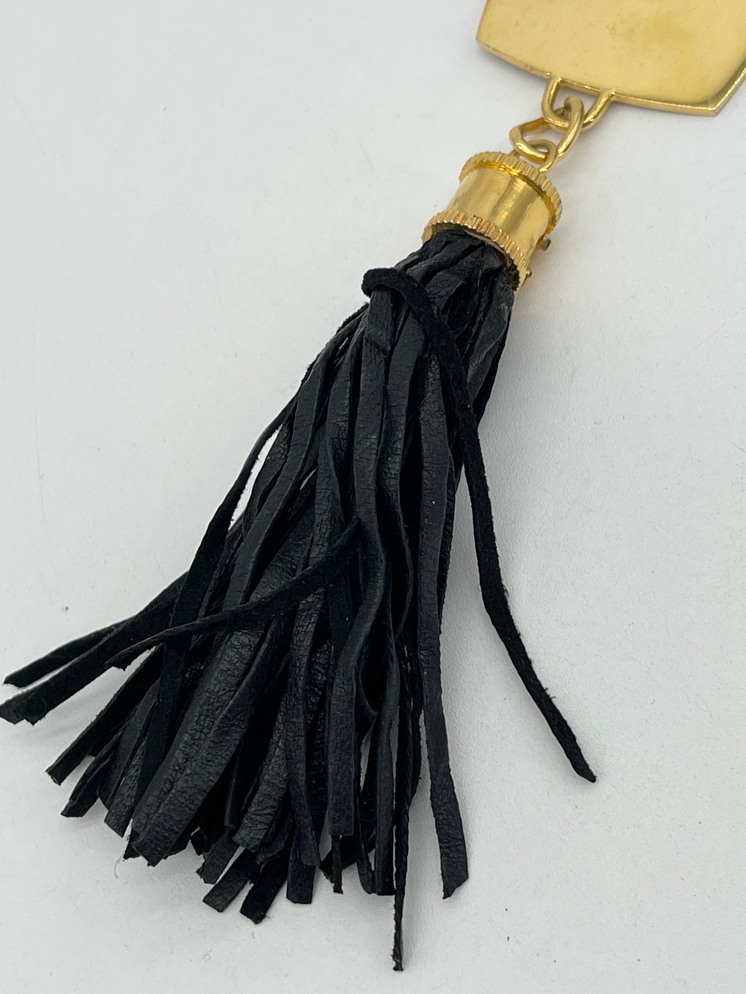 Preloved CHANEL Gold Metal and Black leather Tassel Bag Charm/Key Holder. 080124 P