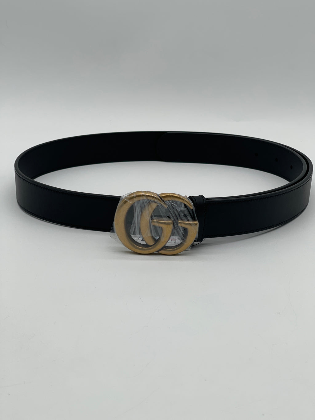 Preloved Gucci Black Leather and Brass GG Interlocking Belt HC38QY9 070924 P