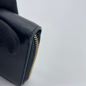 Double G zip card case with bamboo in black leather