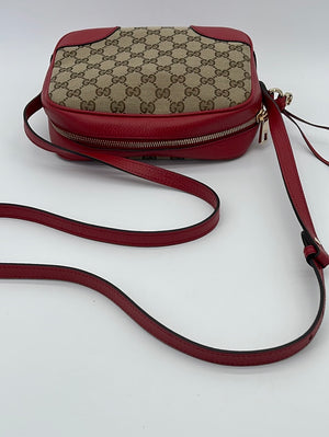 Preloved Gucci GG Canvas and Red Leather Bree Disco Crossbody Bag 449413520981 082323