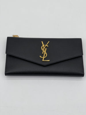 Preloved Yves Saint Laurent Black Grain de Poudre Leather Large Wallet. 6XDT2RX 091124 P