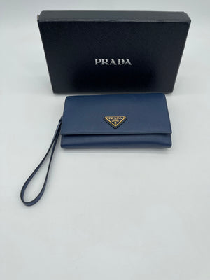 Preloved Prada Blue Saffiano Wristlet Wallet 4KM37DQ 070124 H