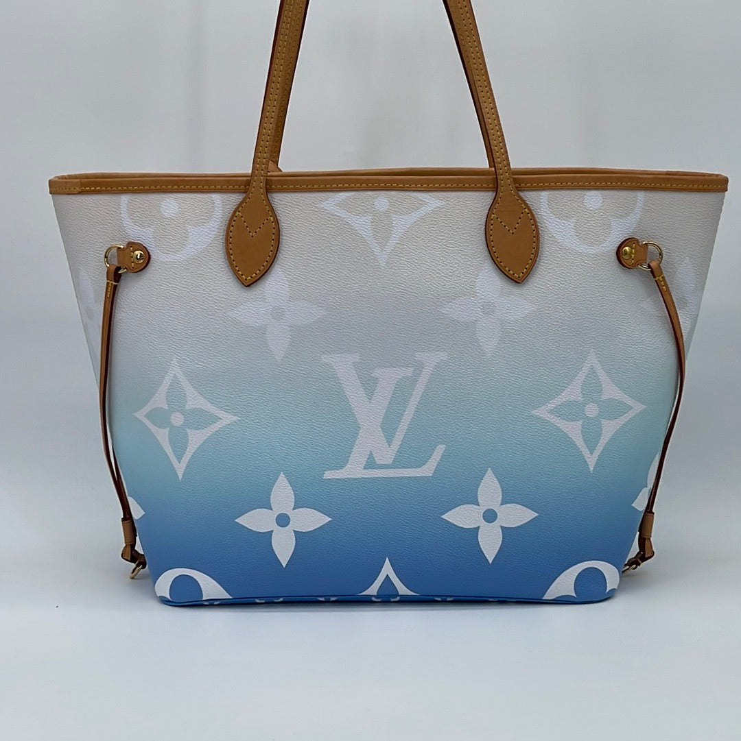 Louis Vuitton Blue Monogram by The Pool Neverfull mm with Pouch 23lk311s