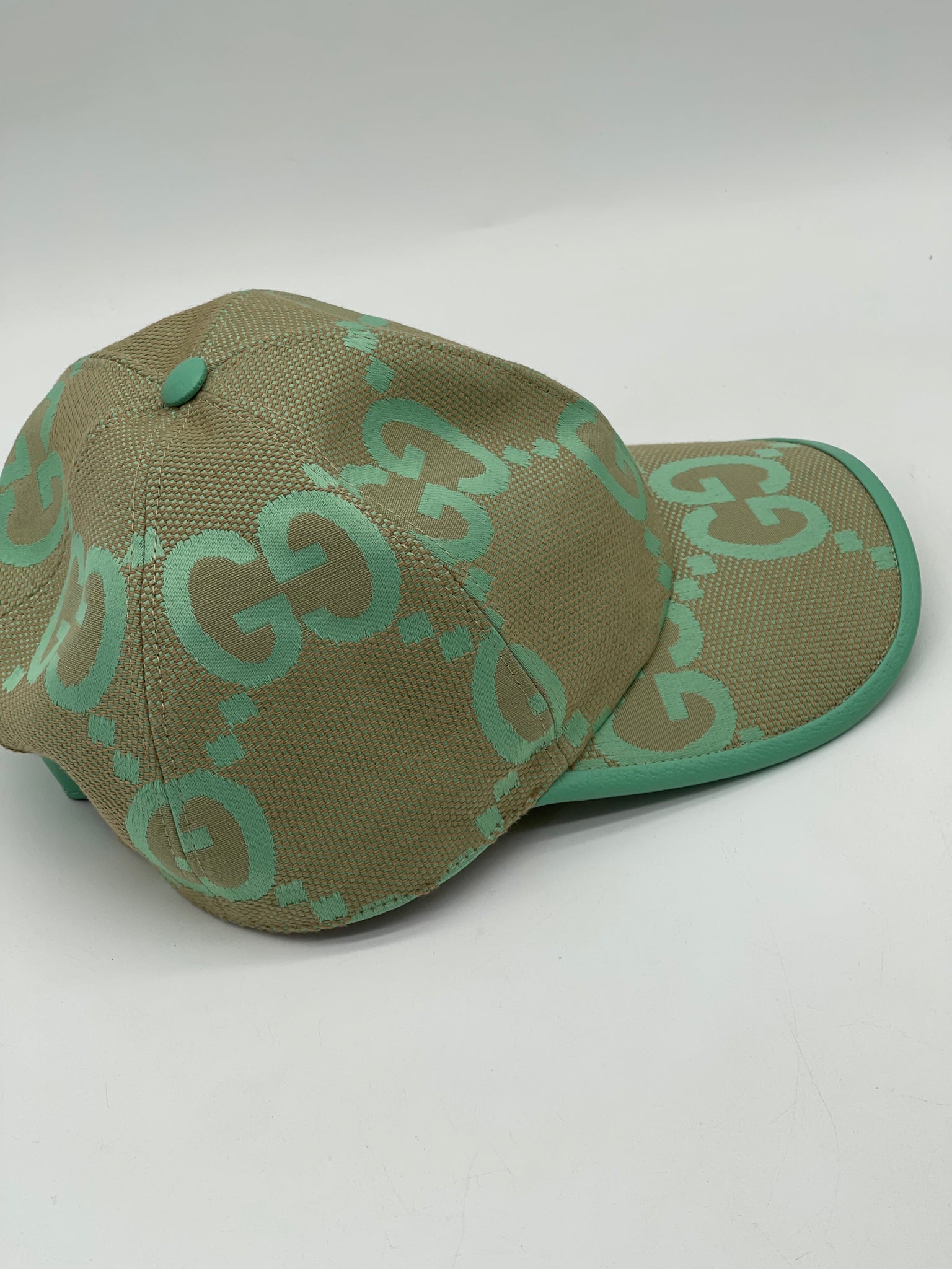 Preloved Gucci Jumbo GG baseball Hat in Beige/ Mint Green Canvas. Size Large, 58Cm. 735011601491 120224 P