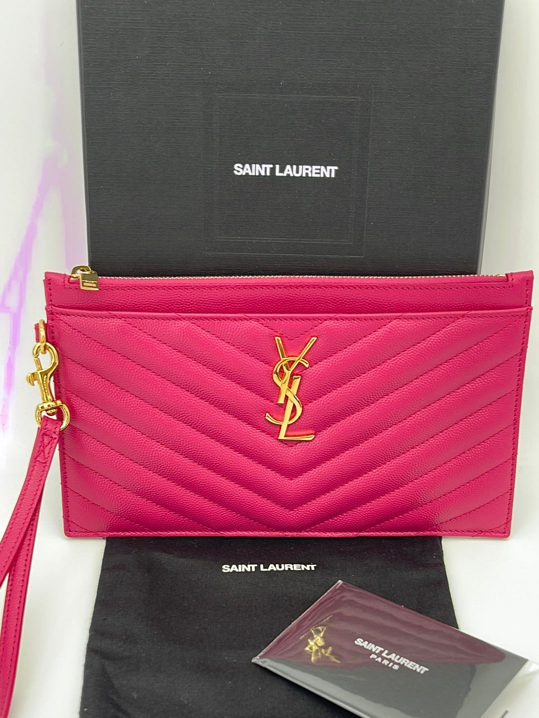 Yves Saint Laurent Pale Pink Chevron Quilted Grained Leather