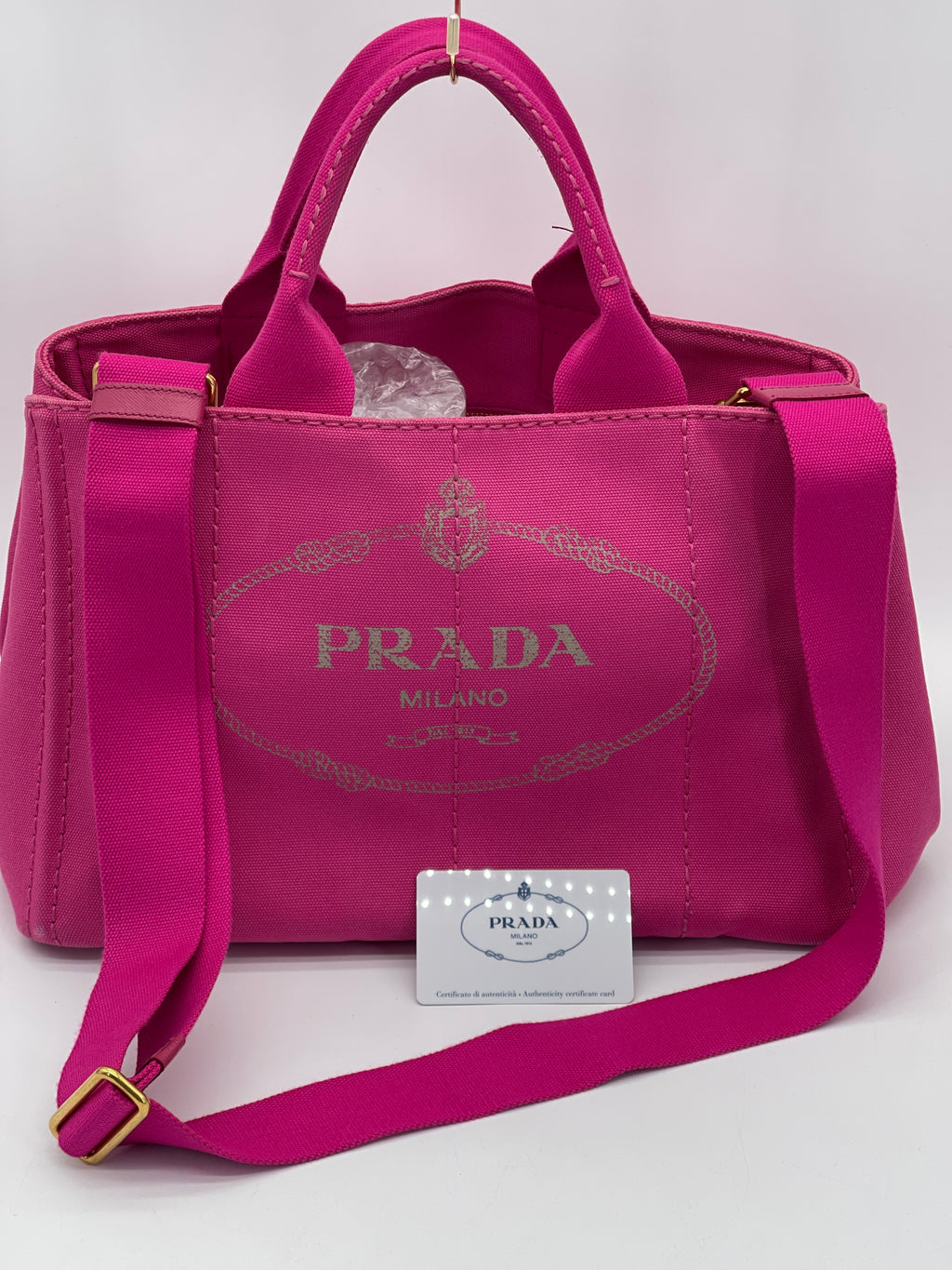 Preloved Prada Medium 2 Way Pink Canvas Canapa Tote MVW736T 071724 H
