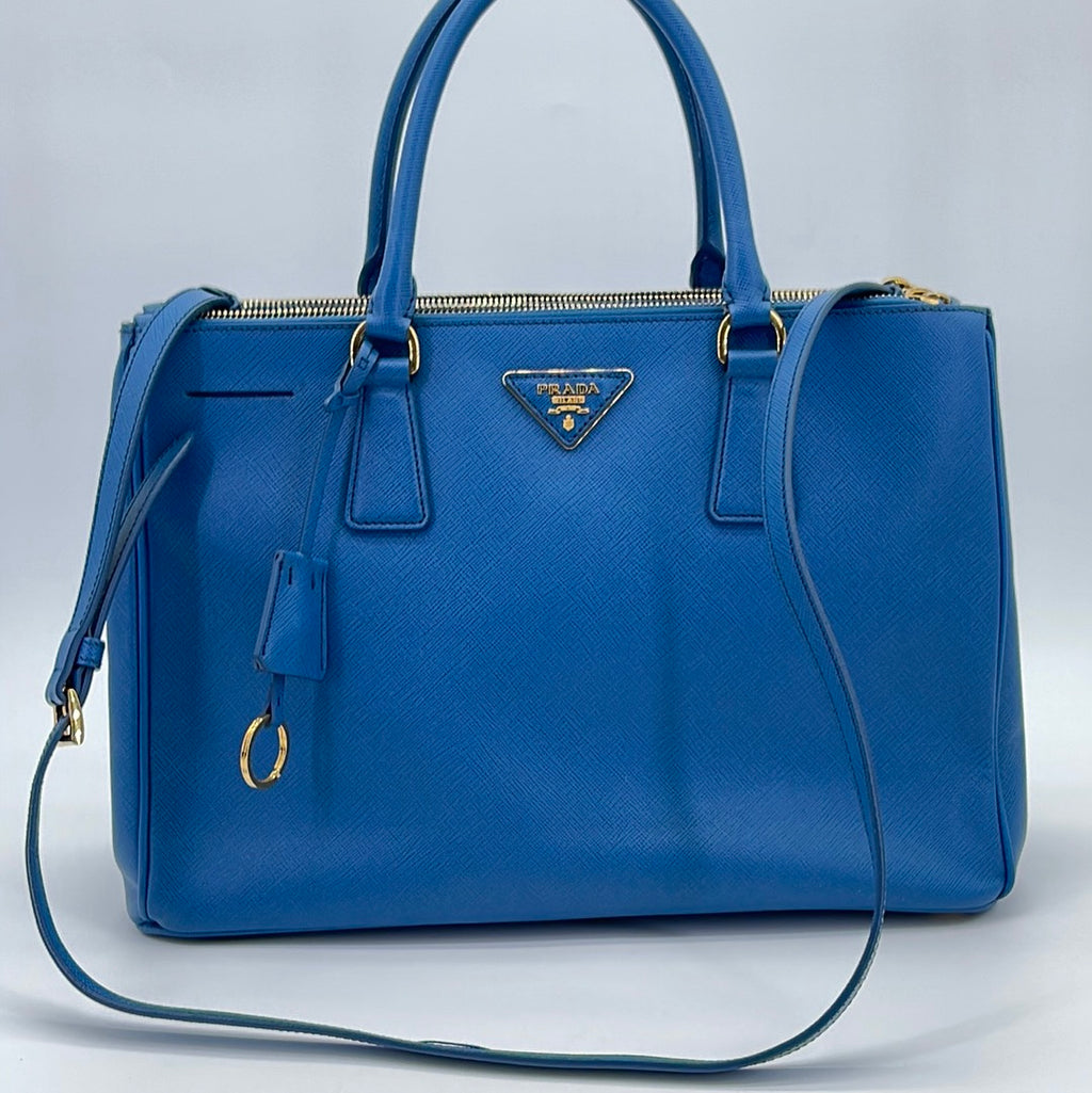 Preloved Prada Blue Saffiano Leather Large Galleria Double Zip Tote 968MRGY 030524 P