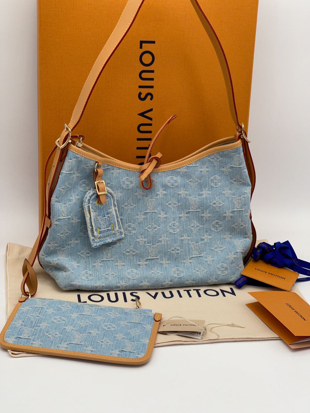 Preloved LOUIS VUITTON Limited Edition Blue Sky Denim Monogram Canvas Carryall PM Bag with Pouch. 68QQ3KT 082624 P