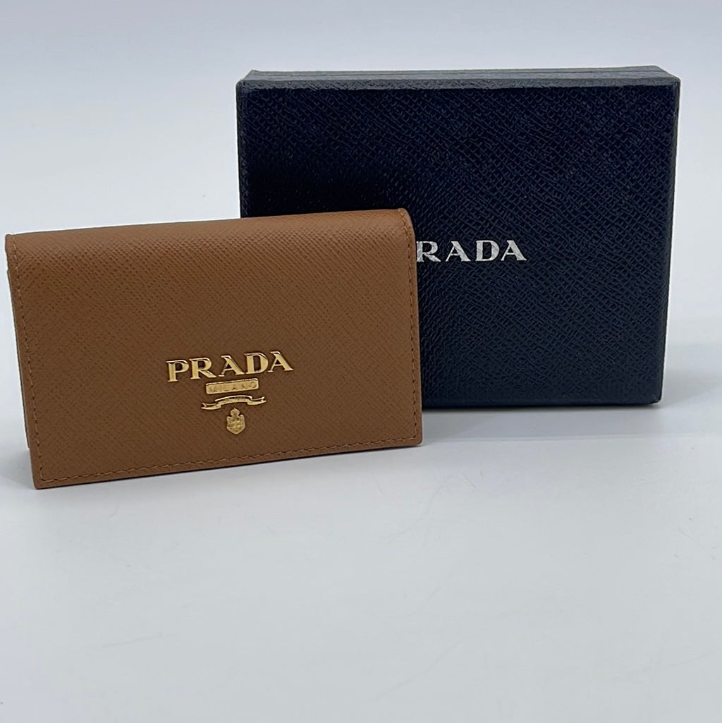 PRELOVED Prada Saffiano Brown Leather Card Wallet 234 022724P