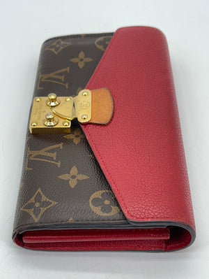 Louis Vuitton Brown Monogram Pallas Wallet Red Leather Cloth Pony-style  calfskin ref.189285 - Joli Closet