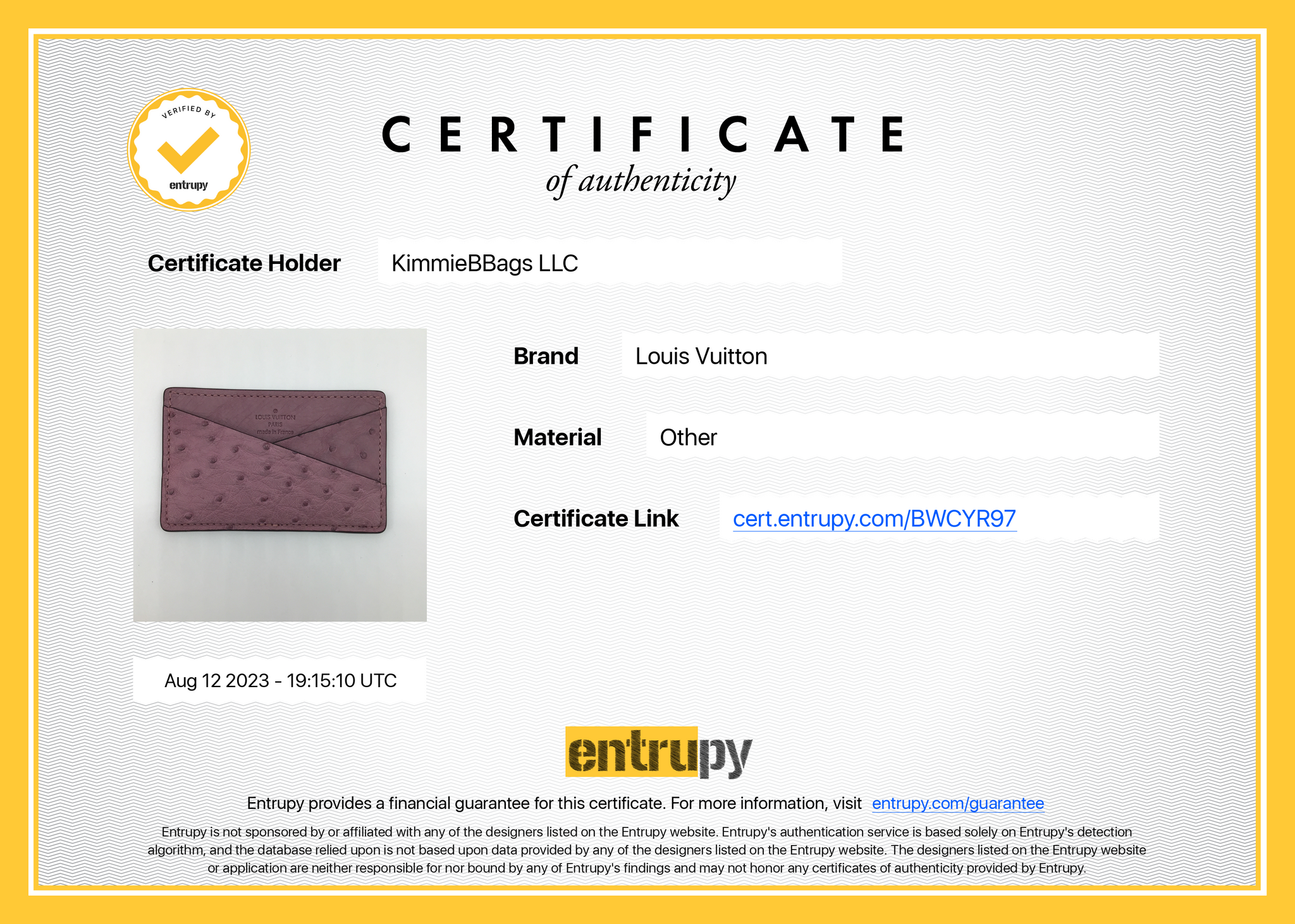 Preloved Louis Vuitton Lilac Ostrich Card Holder BWCYR97 091023 –  KimmieBBags LLC