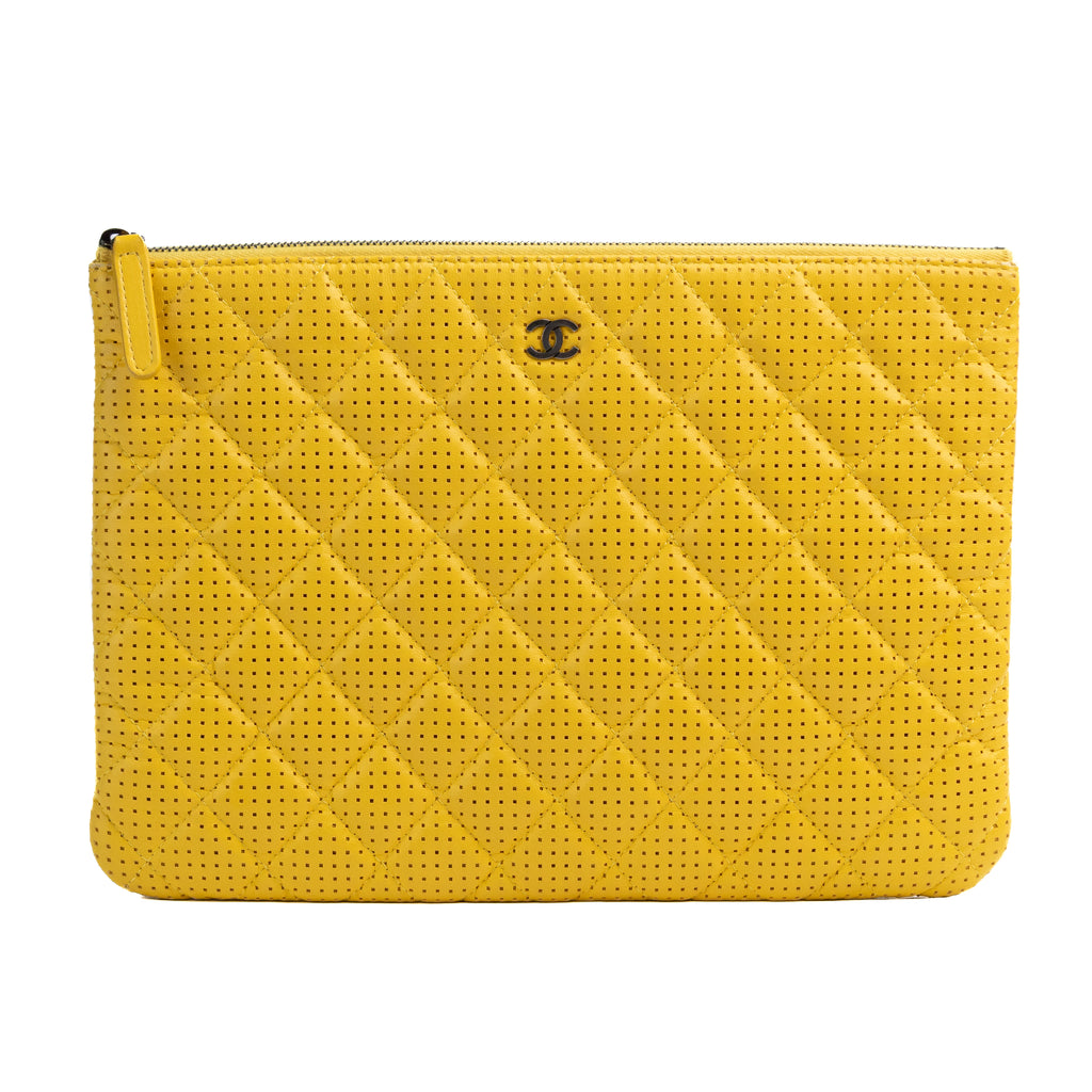 Preloved Chanel Yellow Lambskin Perforated Clutch RKH3T6V 082024B