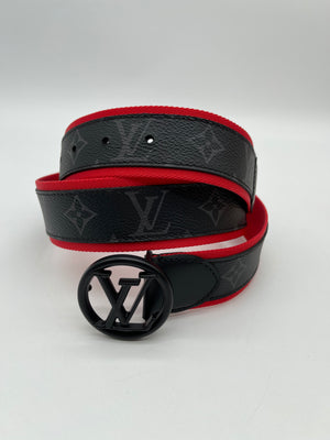 PRELOVED Louis Vuitton Red and Monogram Eclipse LV Circle Belt 4XD9WTH 072524 H