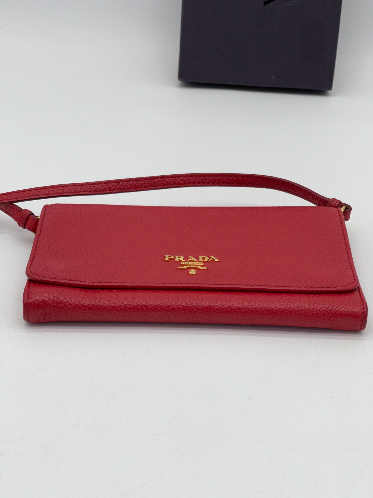 Preloved Prada Red Leather Wallet on Leather shoulder strap. JB8K9W8 100724 P