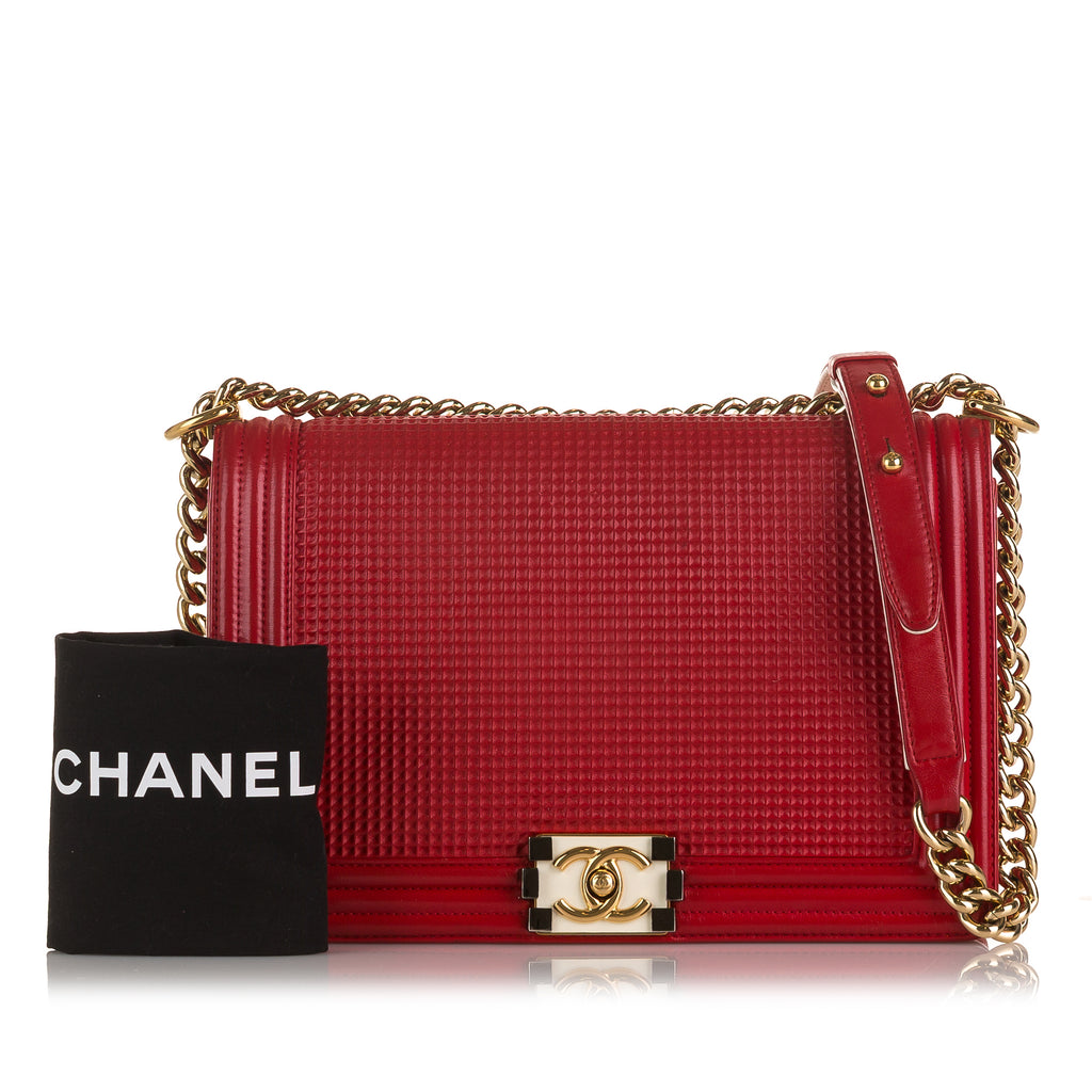 Preloved Chanel Red Cube Embossed Leather Medium Boy Flap RQRXJ38 022624 Y