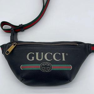 Preloved Gucci Black Pebbled Leather Logo Belt Bag 527792204991