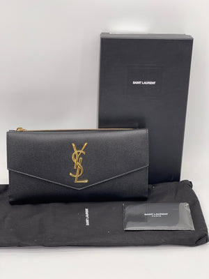 Preloved Yves Saint Laurent Black Grain de Poudre Leather Large Wallet. 6XDT2RX 091124 P