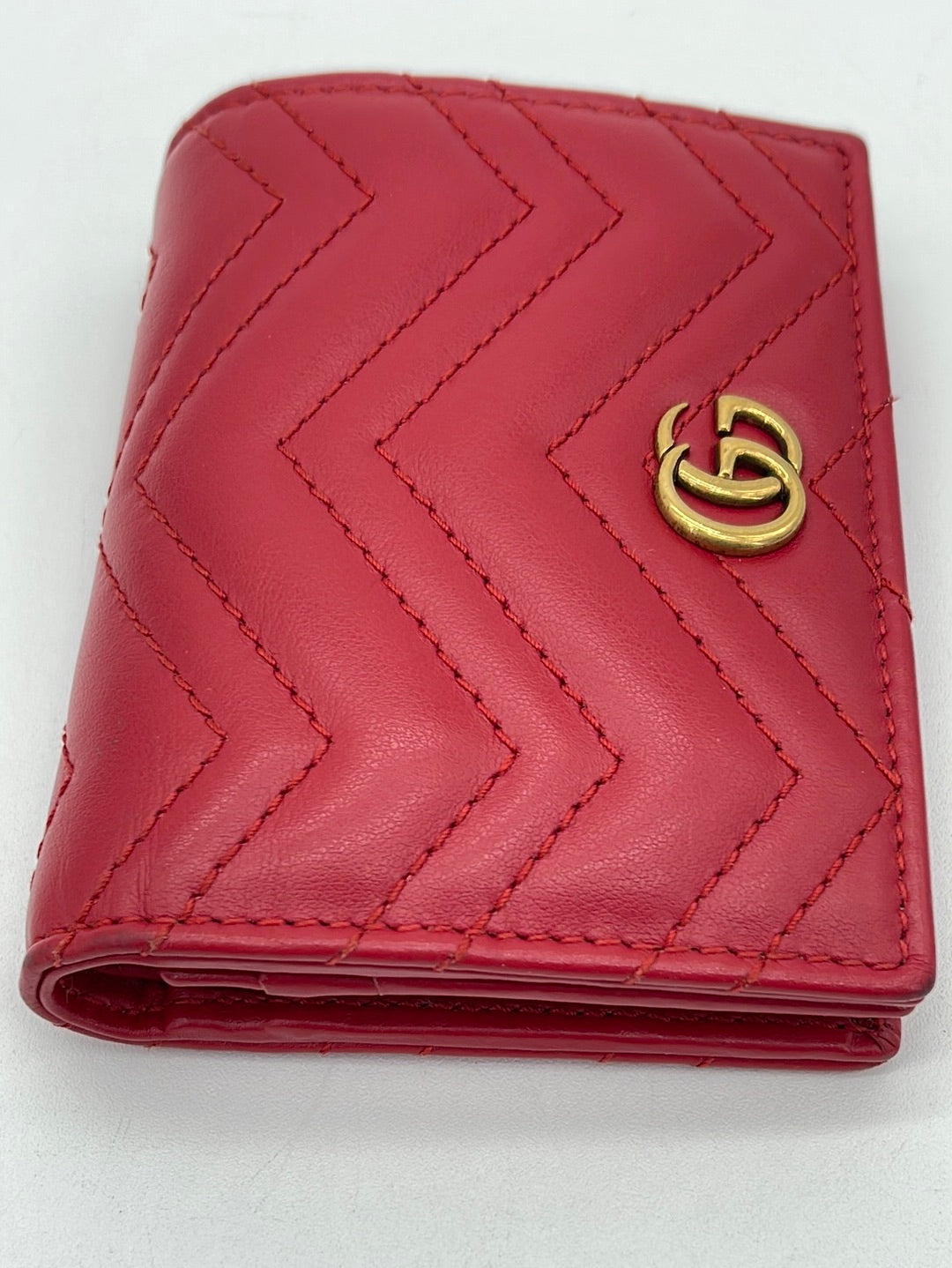 Preloved Gucci Red Leather GG Marmont Compact Wallet  Q698CCW 053124B