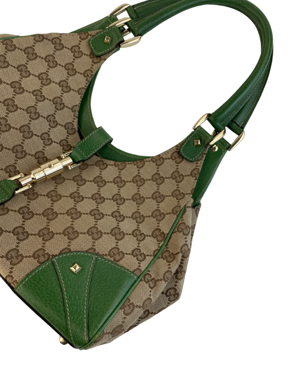 PRELOVED Gucci Green Leather and GG Canvas Jackie Shoulder Hobo
