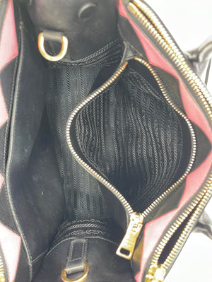 Prada Black Saffiano Leather Double Handle Tote Bag w. Red