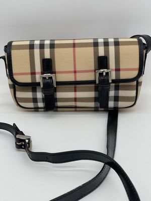 Preloved Burberry Vintage Beige Check Coated Canvas with Black Leather Crossbody Bag. MQ66YX9 080724 H