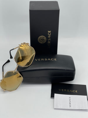 Preloved Versace Gold Metal with Brown Mirror lenses. DV3668113 081424 P