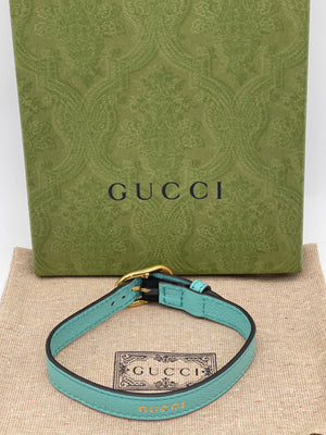 Preloved Gucci Teal Leather Pet Collar 072324 H