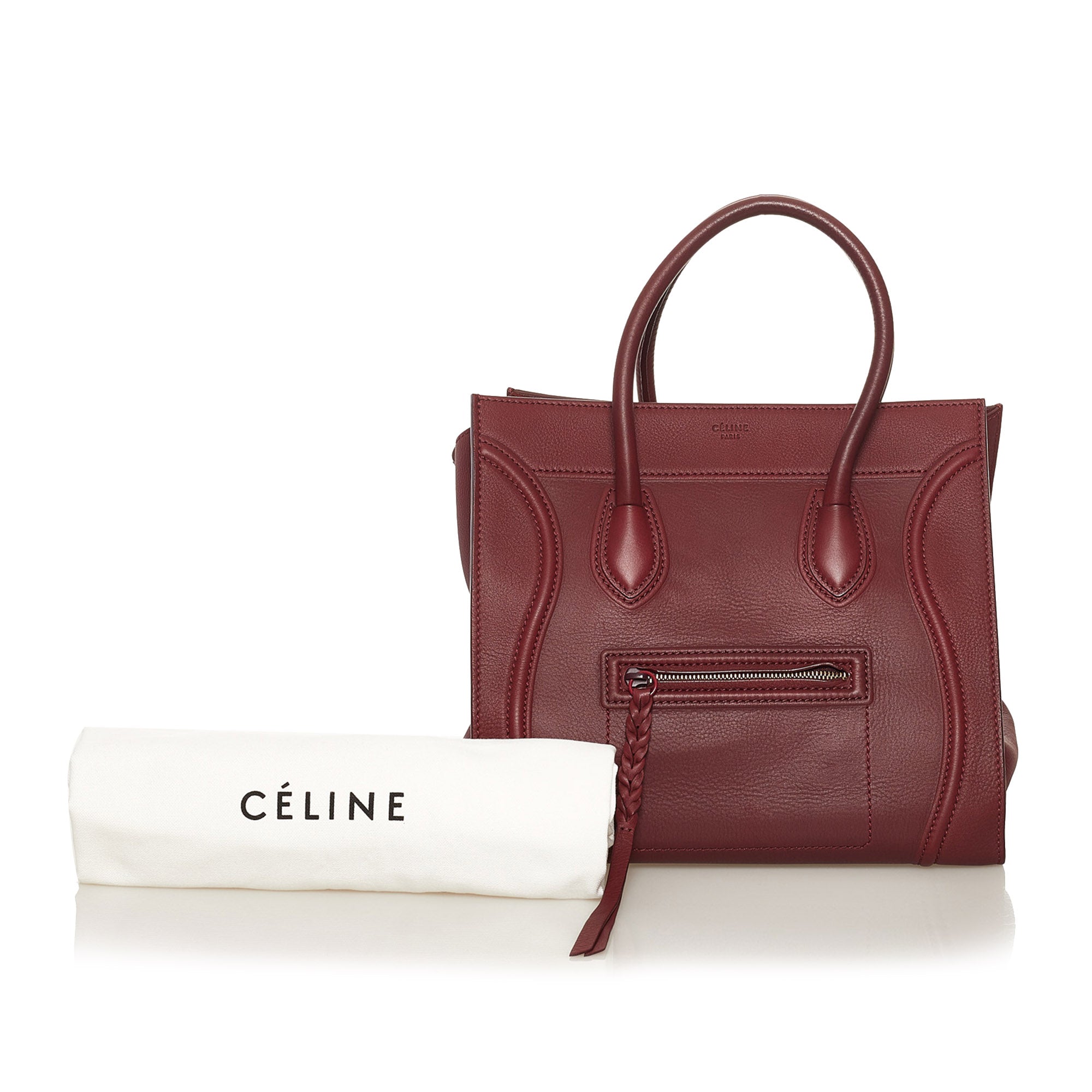 Authentic Celine Luggage Phantom Leather Tote Hand Bag Burgundy