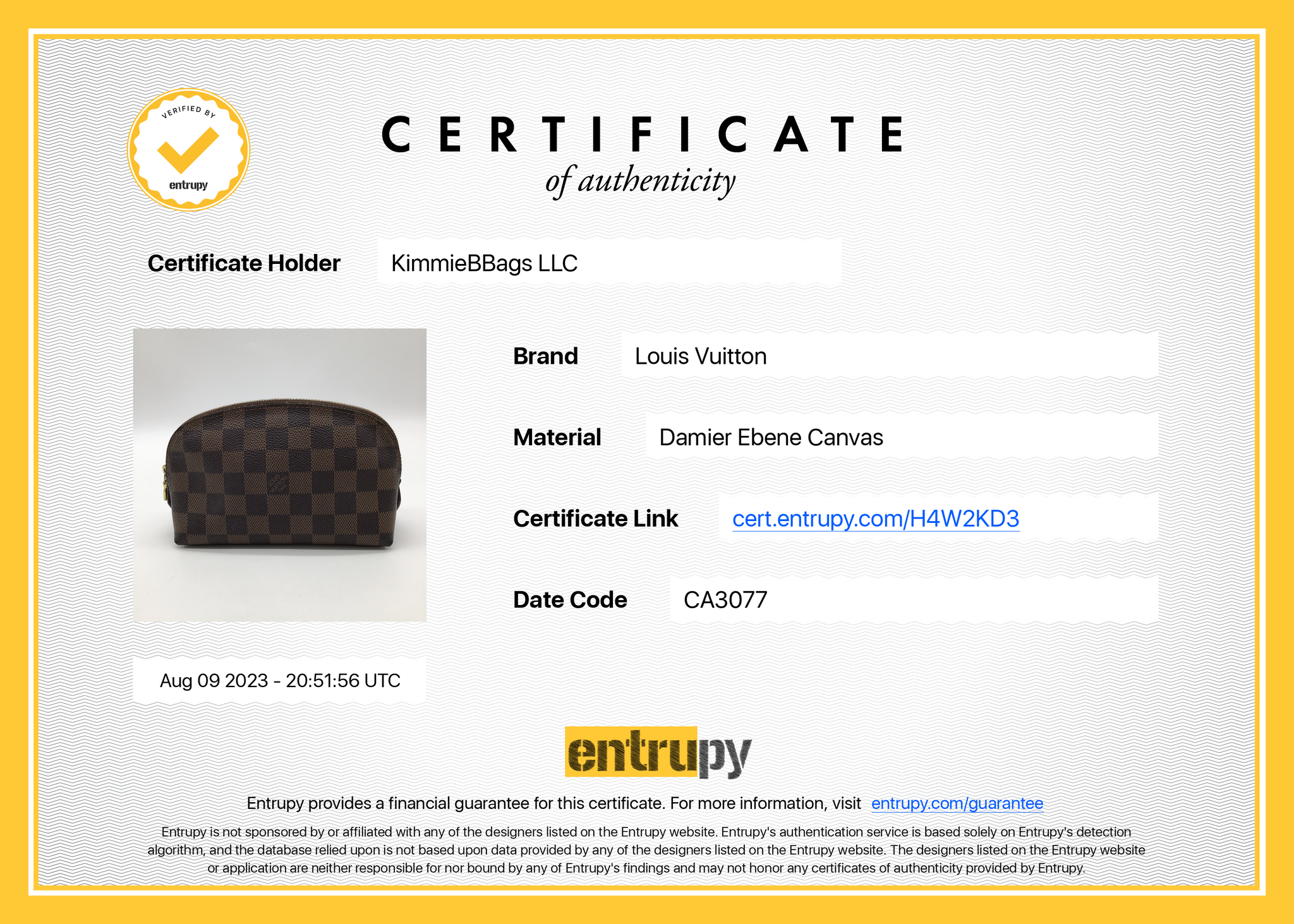 NTWRK - PRELOVED Louis Vuitton Damier Ebene Pochette Cosmetics Pouch CA3