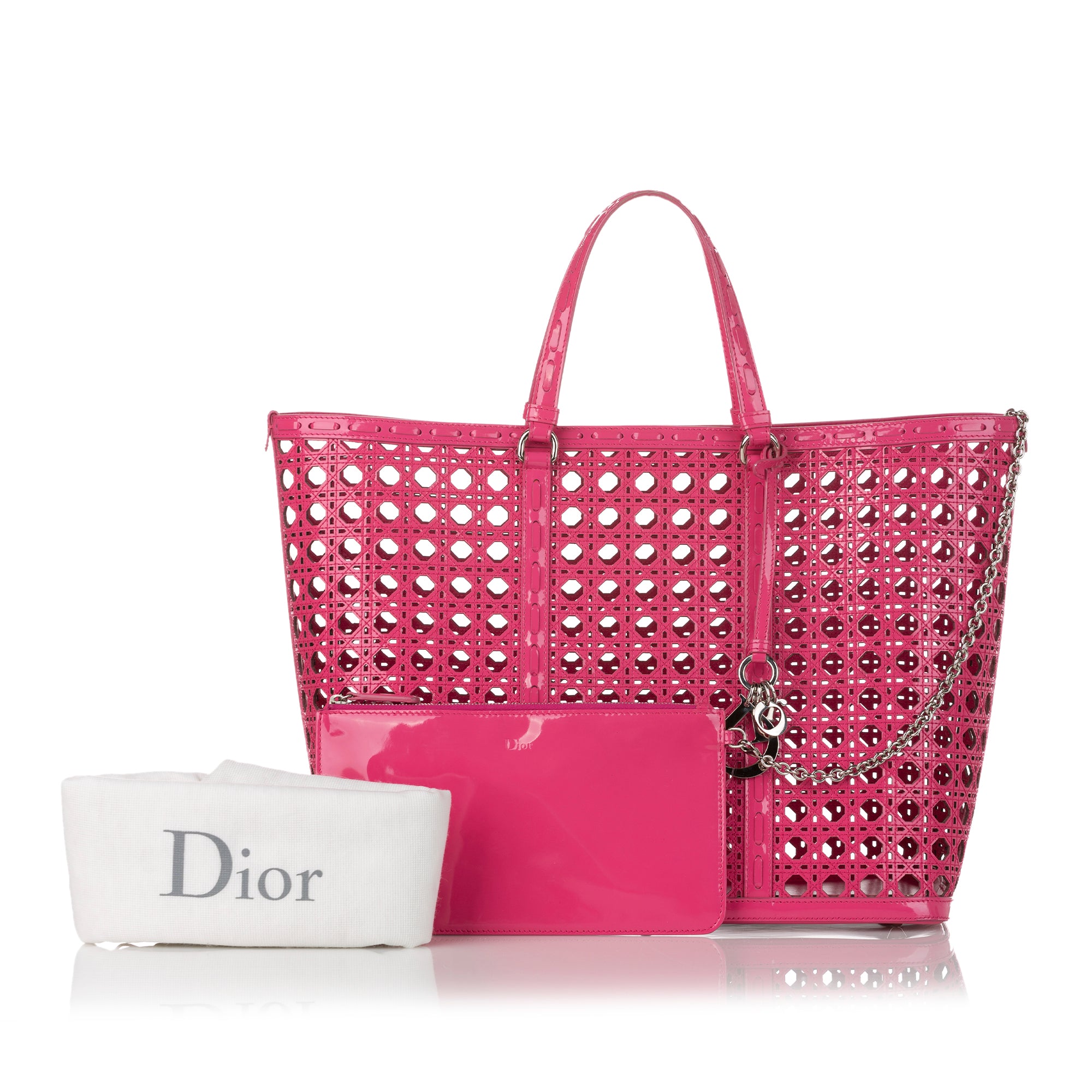 Christian Dior Tote Bag Cannage Pink Coated Canvas x Leather 01-RU-0134