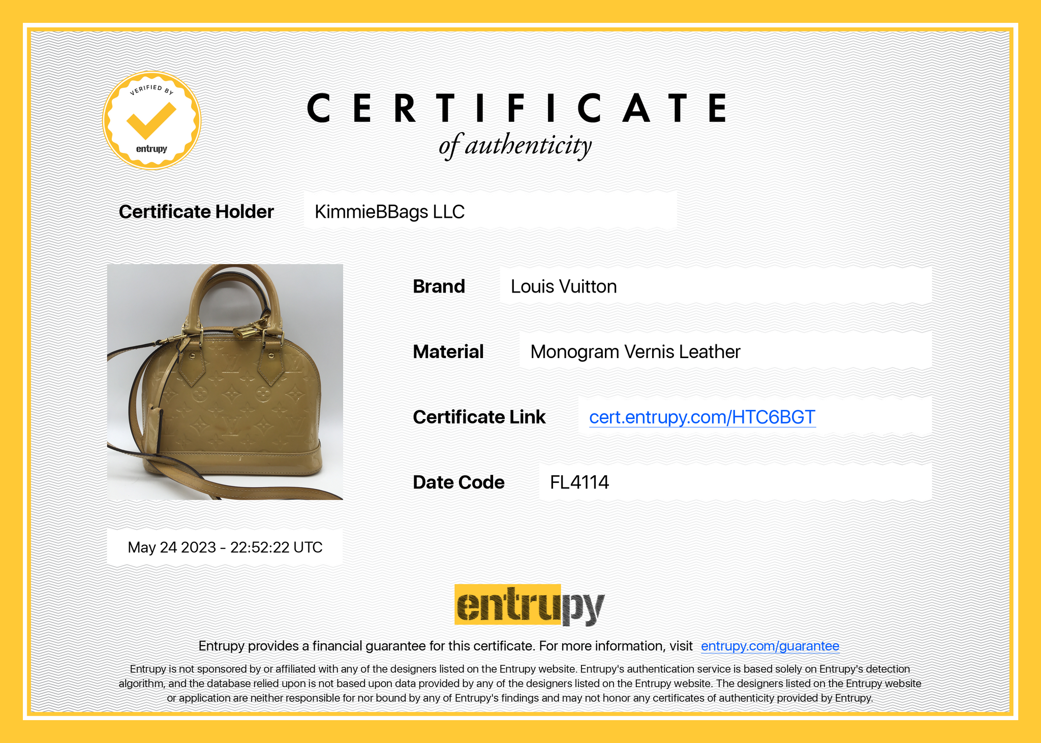 Preloved Louis Vuitton Yellow Vernis Leather Alma Bb Handbag FL1164 072423