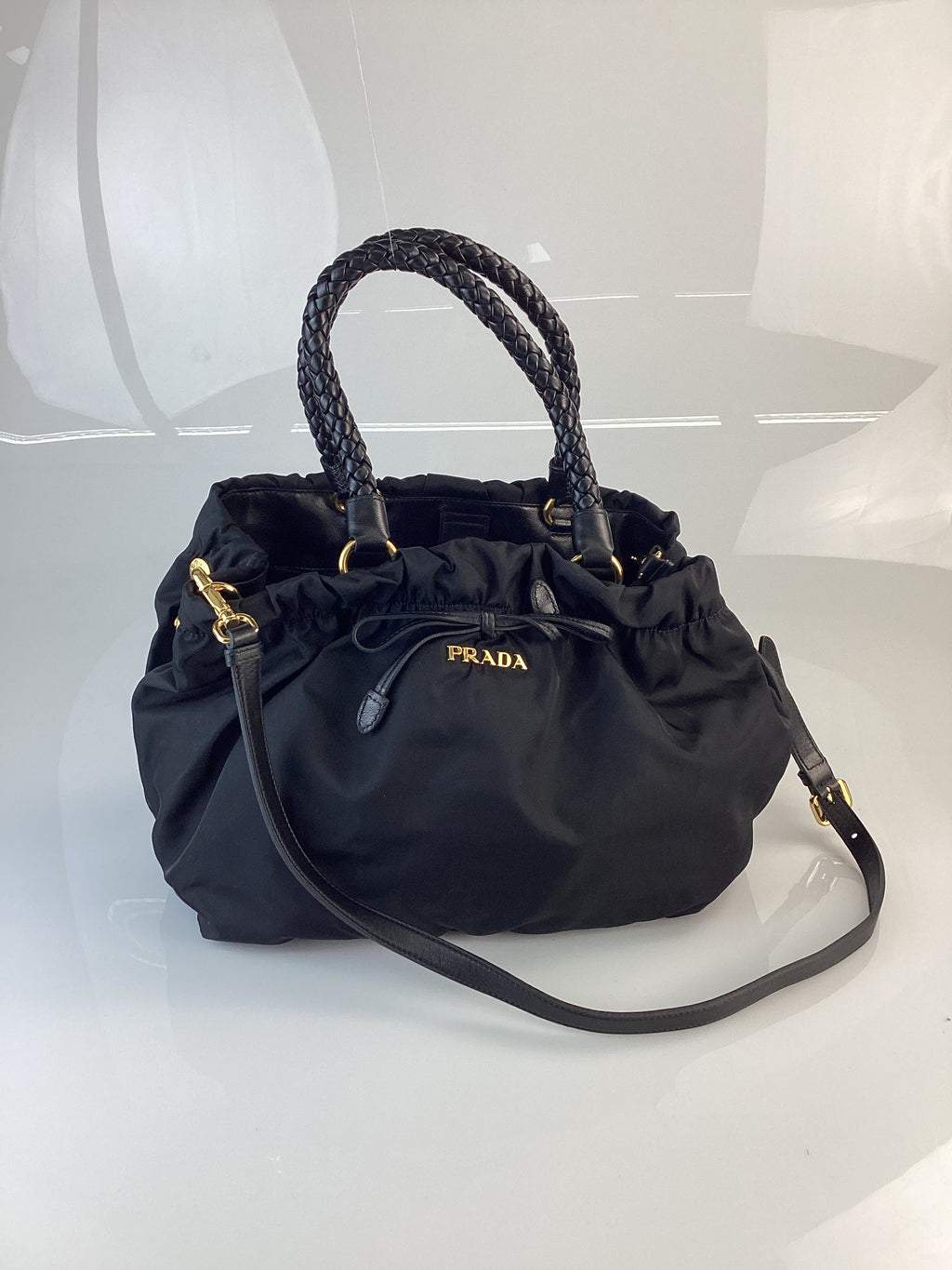 Preloved Prada Black Tessuto and Leather Bow Bag 2DT8K2V 041224 B