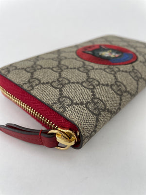 Ophidia GG card case in beige and blue Supreme