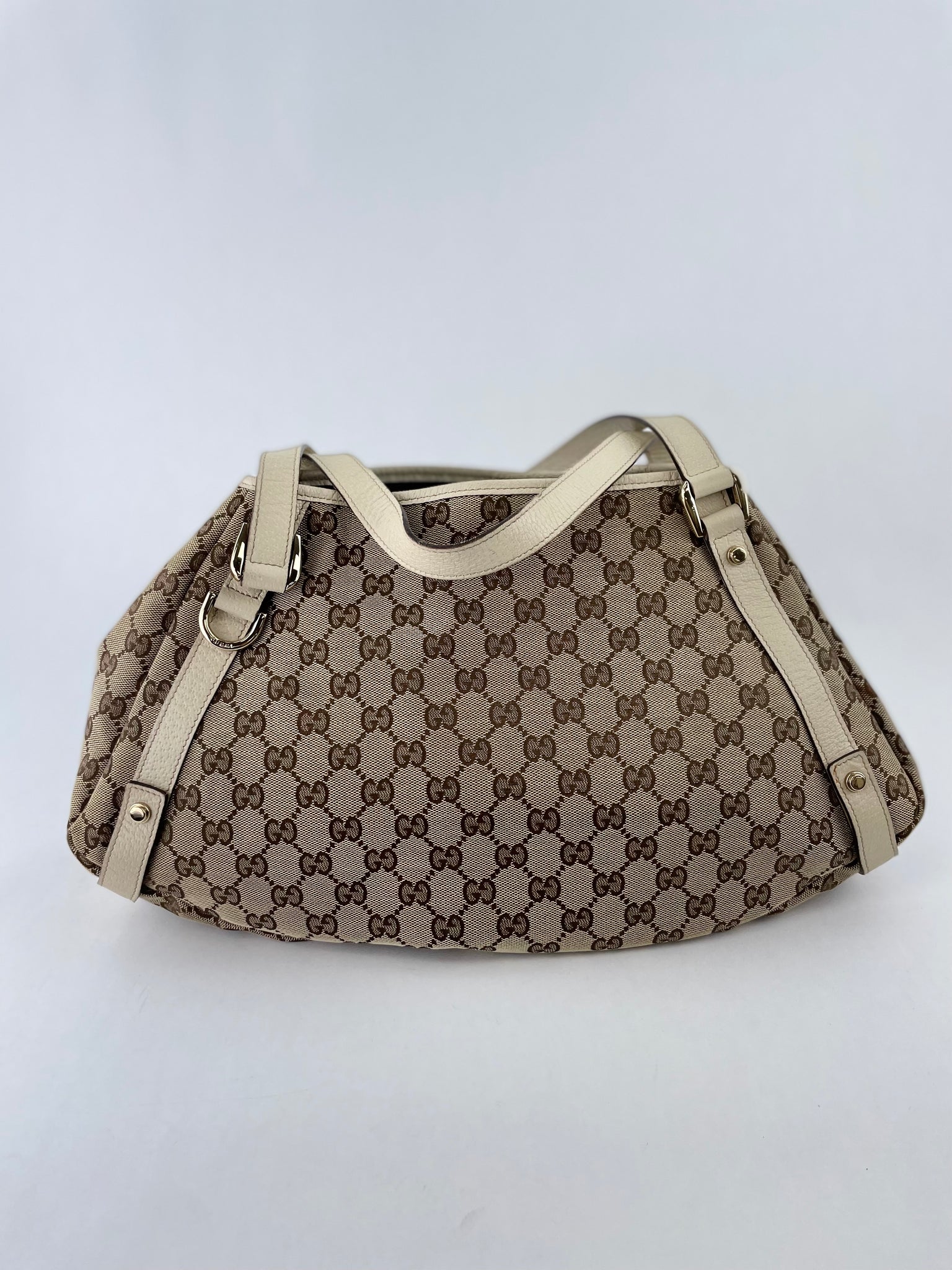 Authentic GUCCI Abbey D-Ring Shoulder Hand Bag GG Canvas Leather