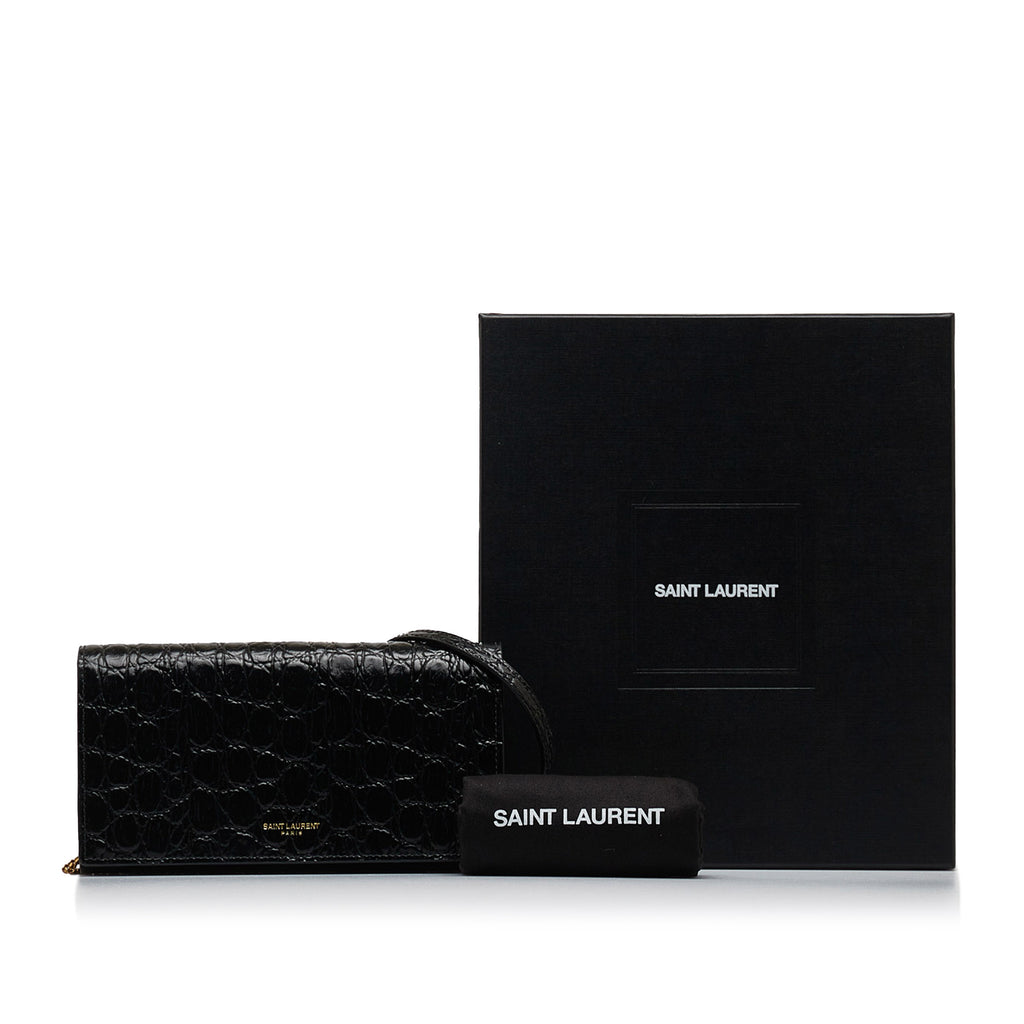 Preloved Saint Laurent Black Crocodile Embossed Leather Uptown Wallet on Chain RT6VJ6Y 081524 Y