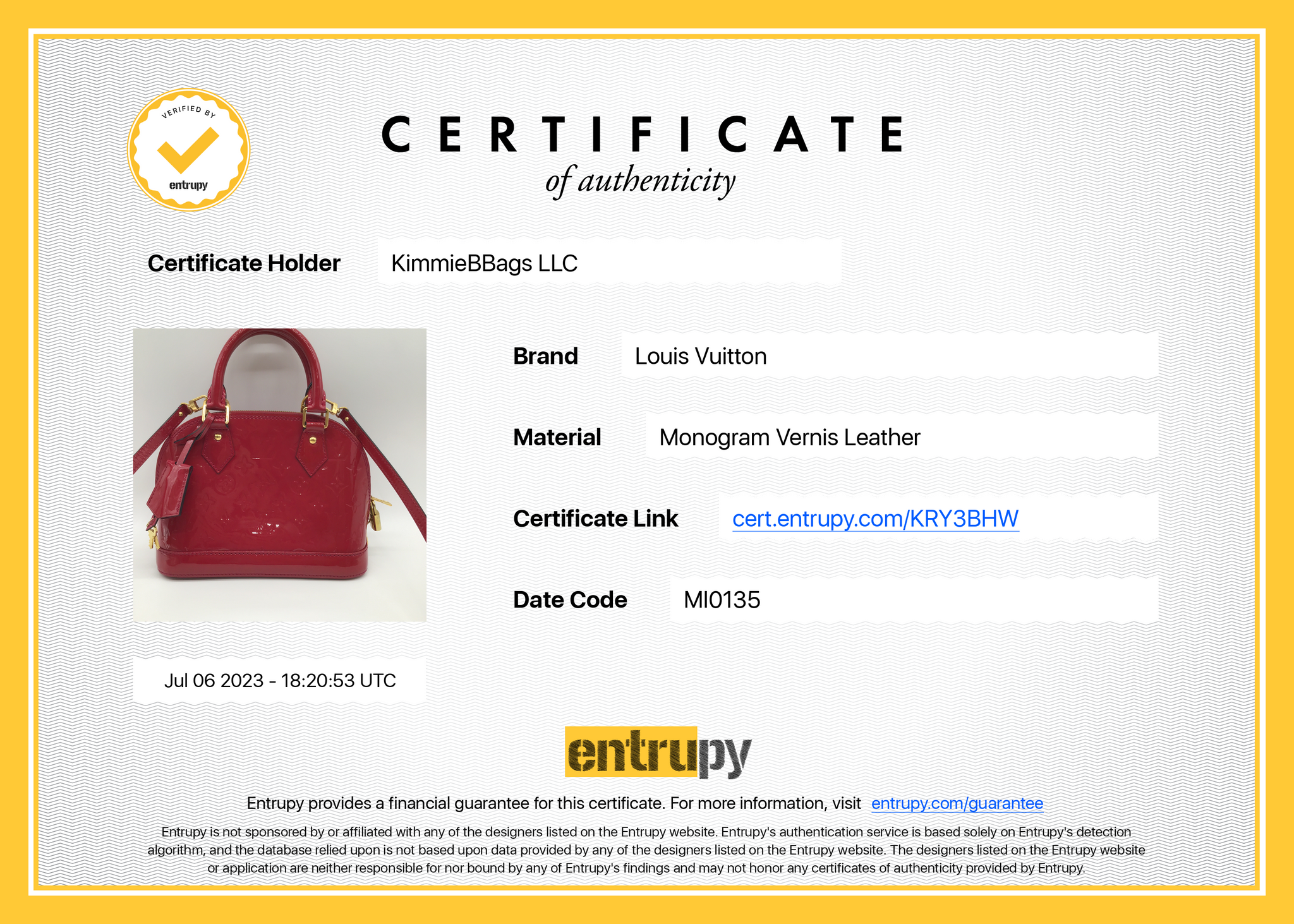 Louis Vuitton Womens Alma Vernis Leather BB Amarante Top Handle