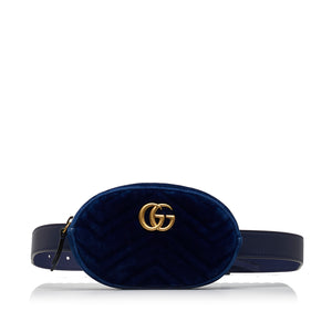 Preloved Gucci Blue GG Marmont Matelasse Velvet Belt Bag 476434493075 092024 Y