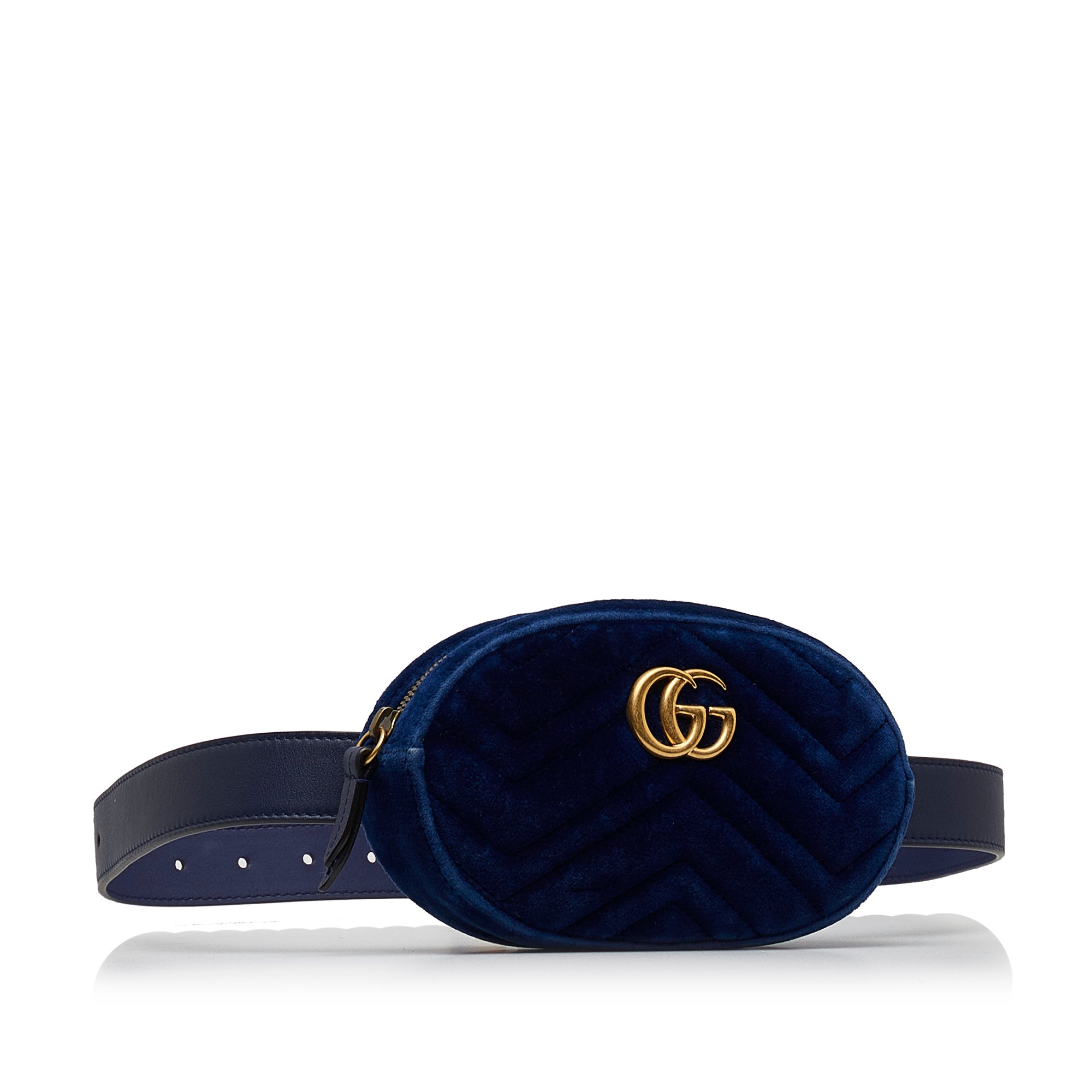 Preloved Gucci Blue GG Marmont Matelasse Velvet Belt Bag 476434493075 092024 Y