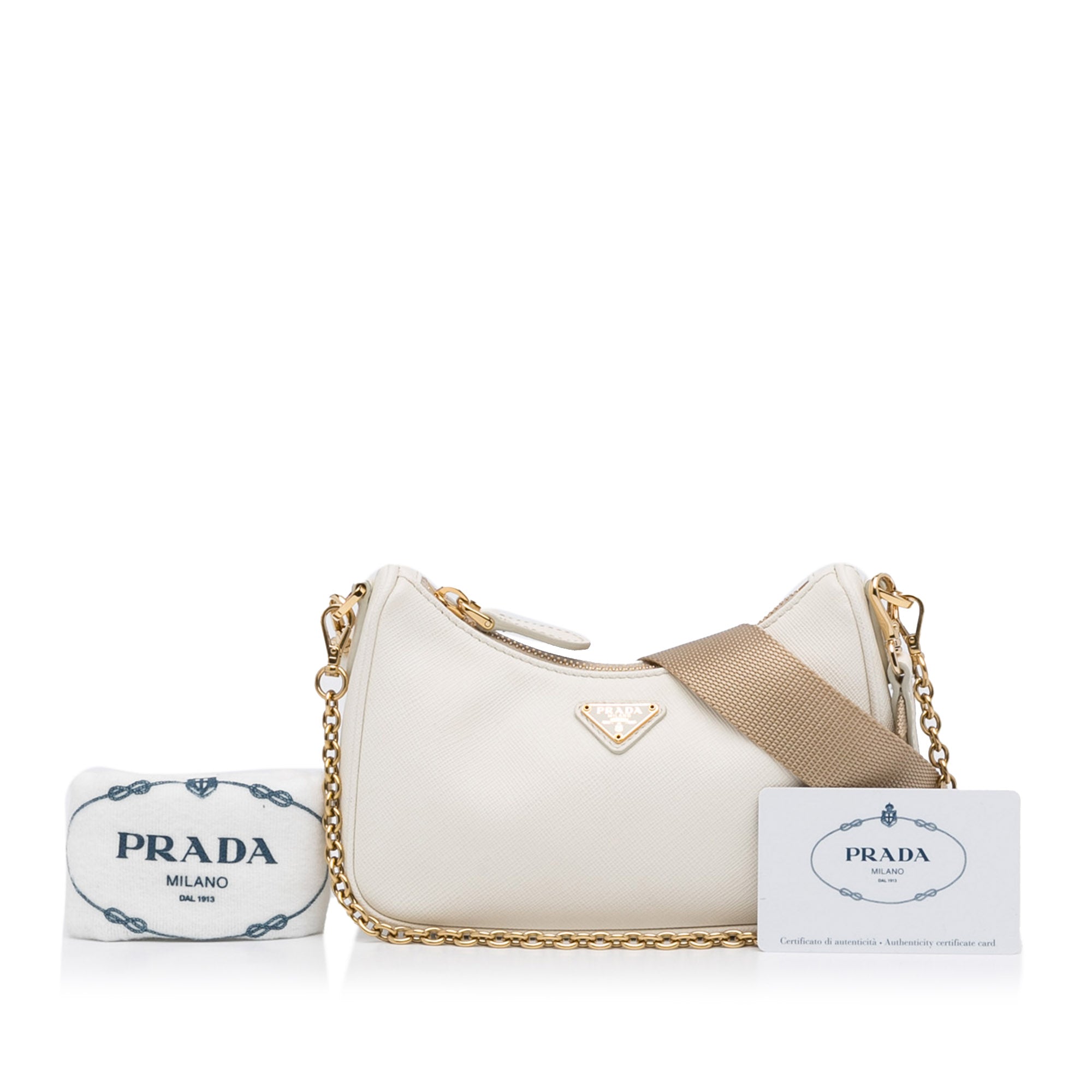 Prada ` Re-edition 2005` Saffiano Leather Bag in White