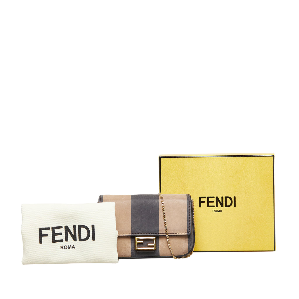 Fendi Brown Suede Pequin Nano Baguette on Chain 7AR844 101124 Y