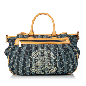Authentic Louis Vuitton Denim Porte Epaule Raye MM Shoulder Bag M95336  Purse
