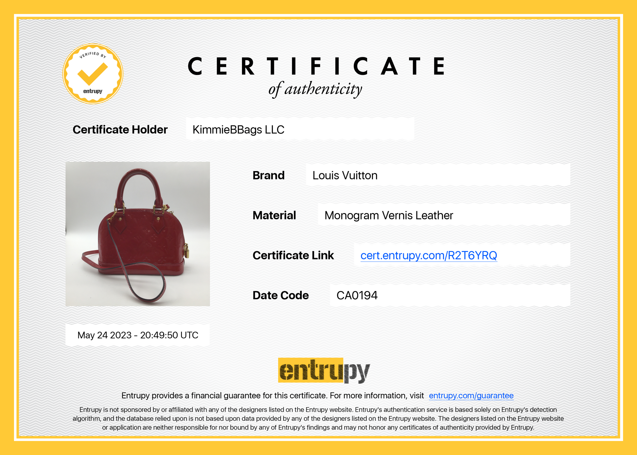 PRELOVED Louis Vuitton Alma BB Red Vernis Crossbody Bag MI0155