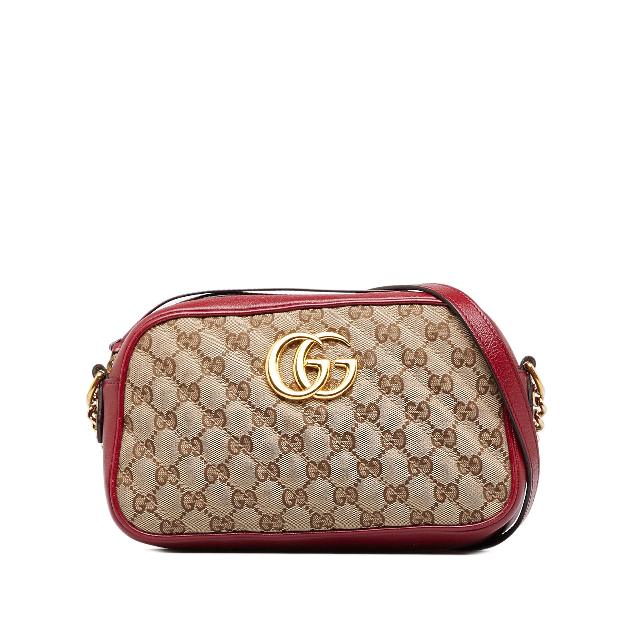 Gucci Red/Beige GG Canvas and Leather Small GG Marmont Top Handle