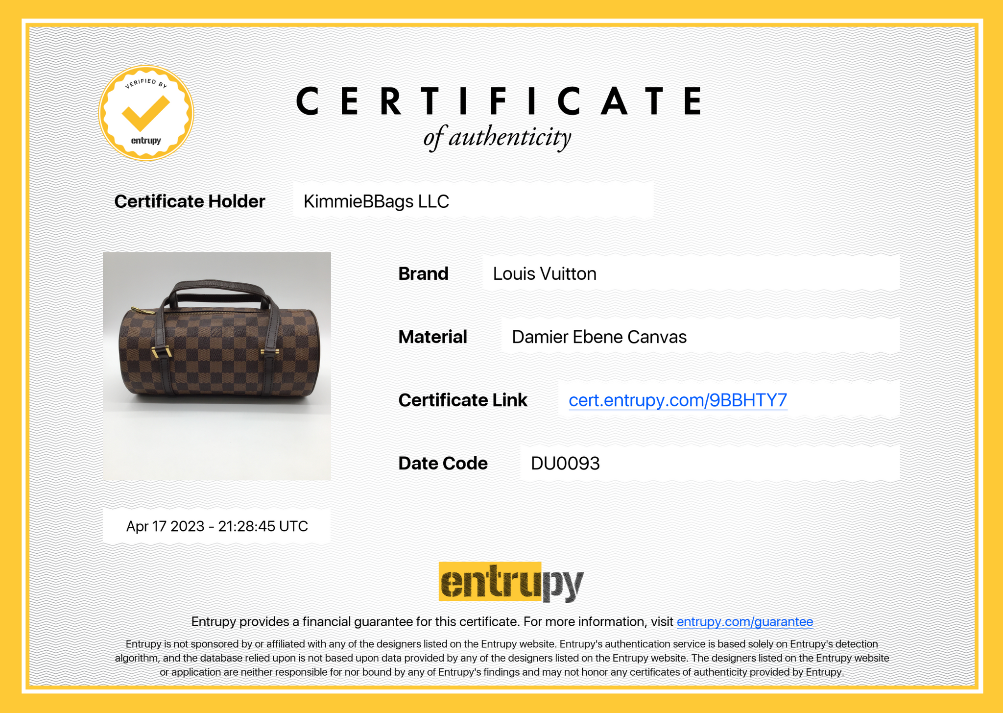 Brown Louis Vuitton Damier Ebene Papillon 28 Handbag