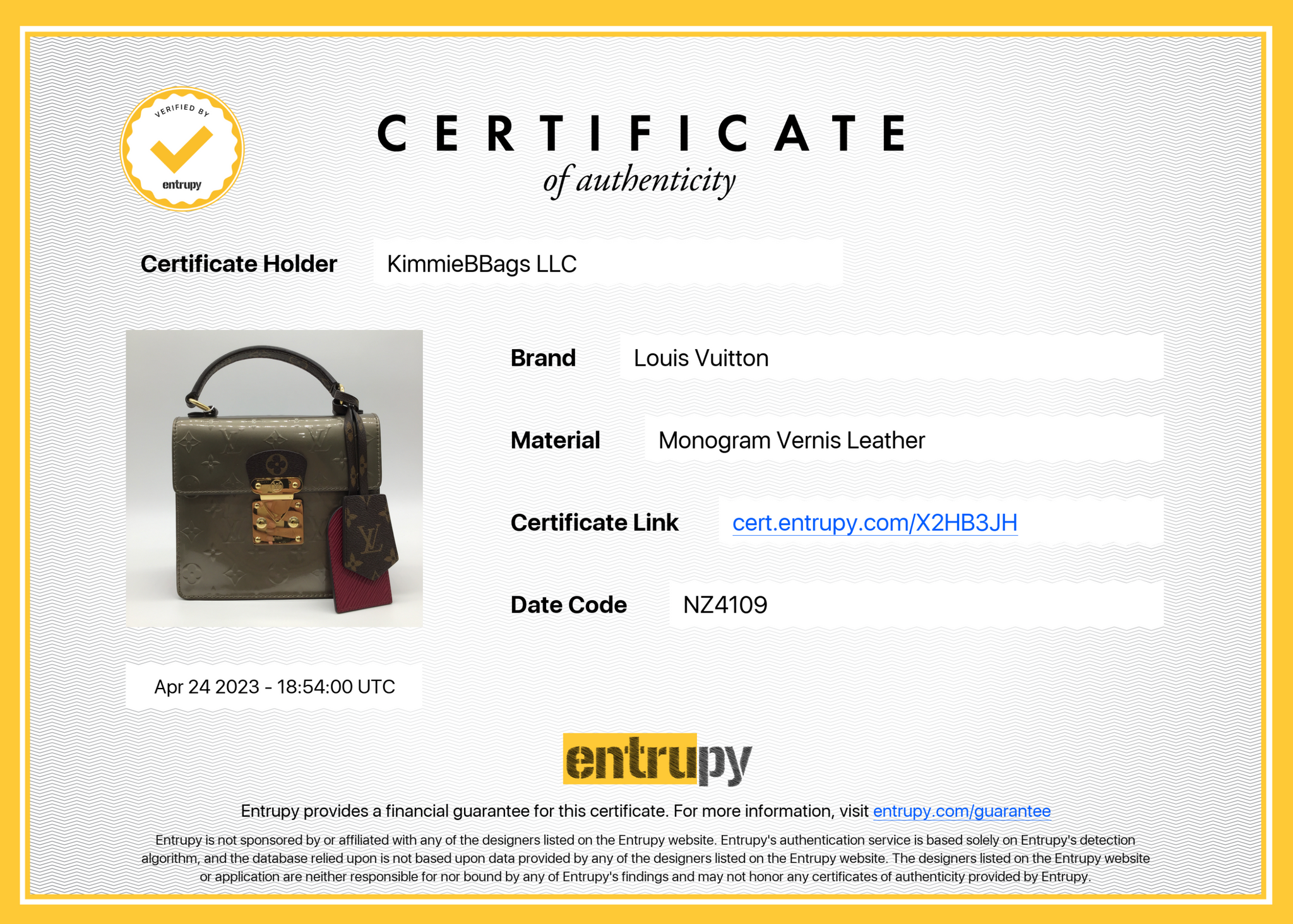 Louis Vuitton Vernis Spring Street Hand Bag Yellow Patent leather