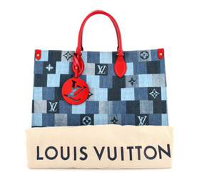 Louis Vuitton, Onthego Patchwork Gm Monogram Damier Check Blue & Red De